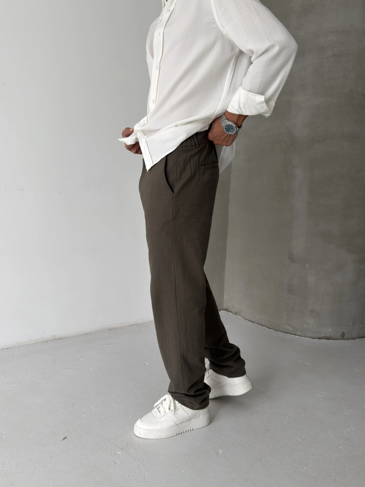 Haki Regular Kalıp Keten Baggy