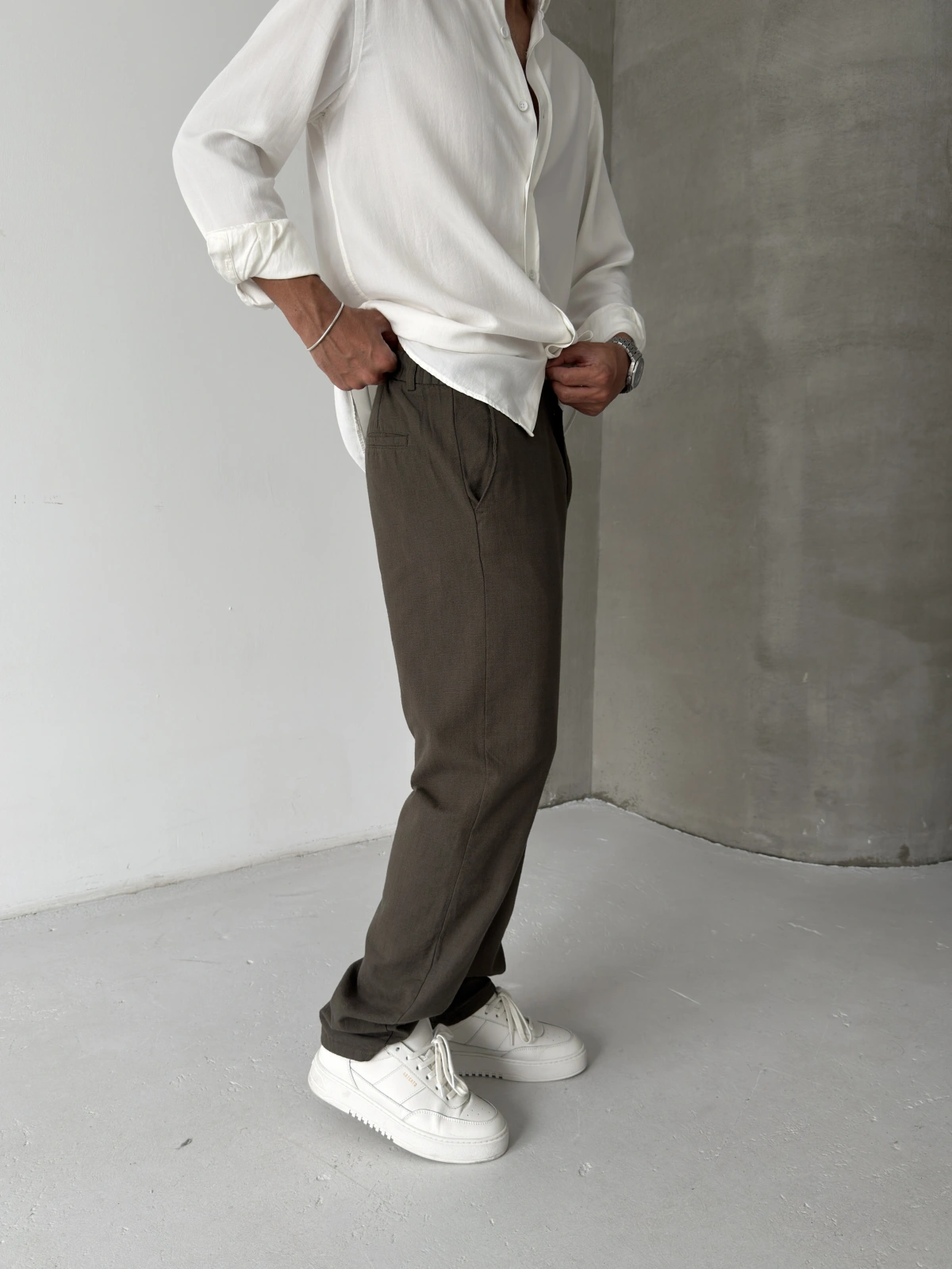 Haki Regular Kalıp Keten Baggy