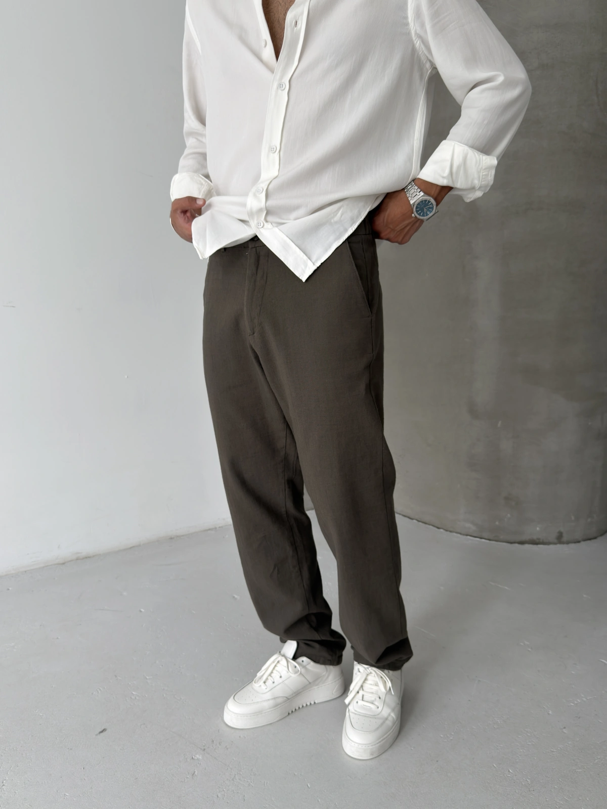 Haki Regular Kalıp Keten Baggy