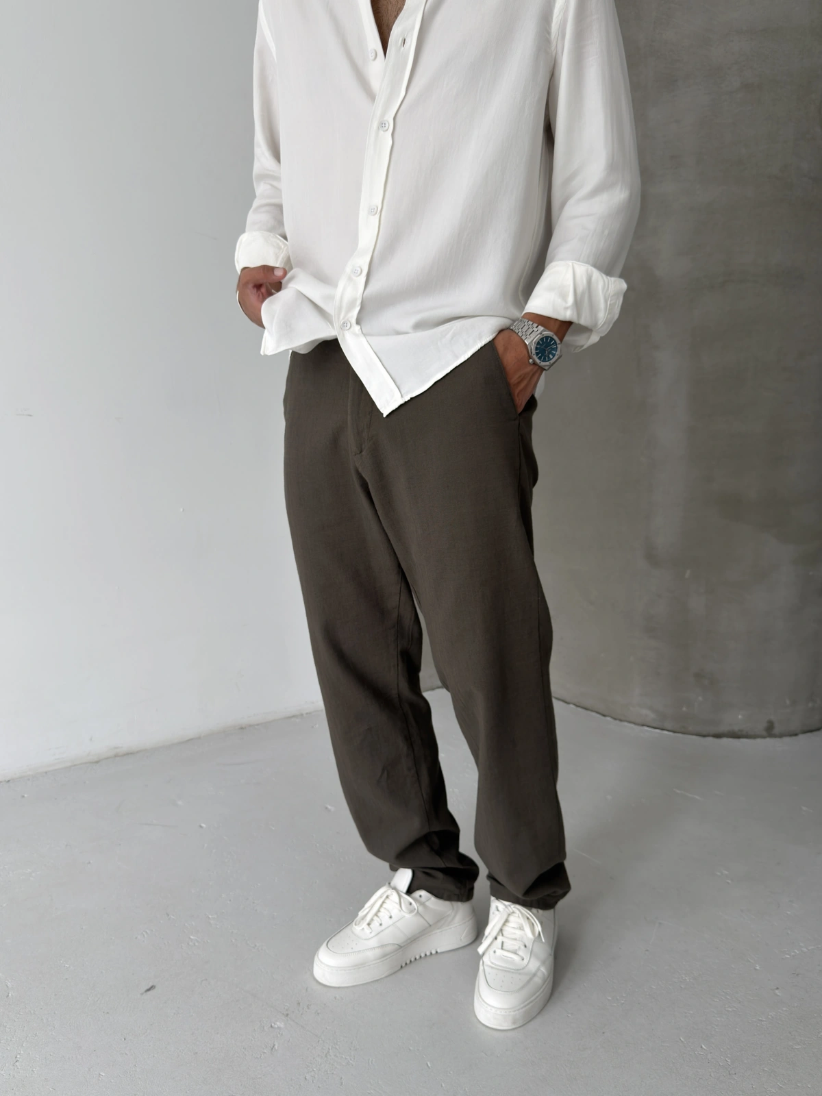 Haki Regular Kalıp Keten Baggy