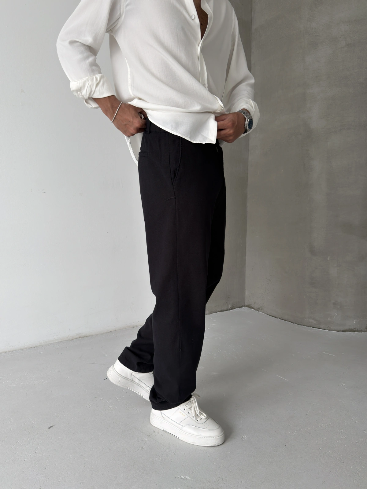 Siyah Regular Kalıp Keten Baggy
