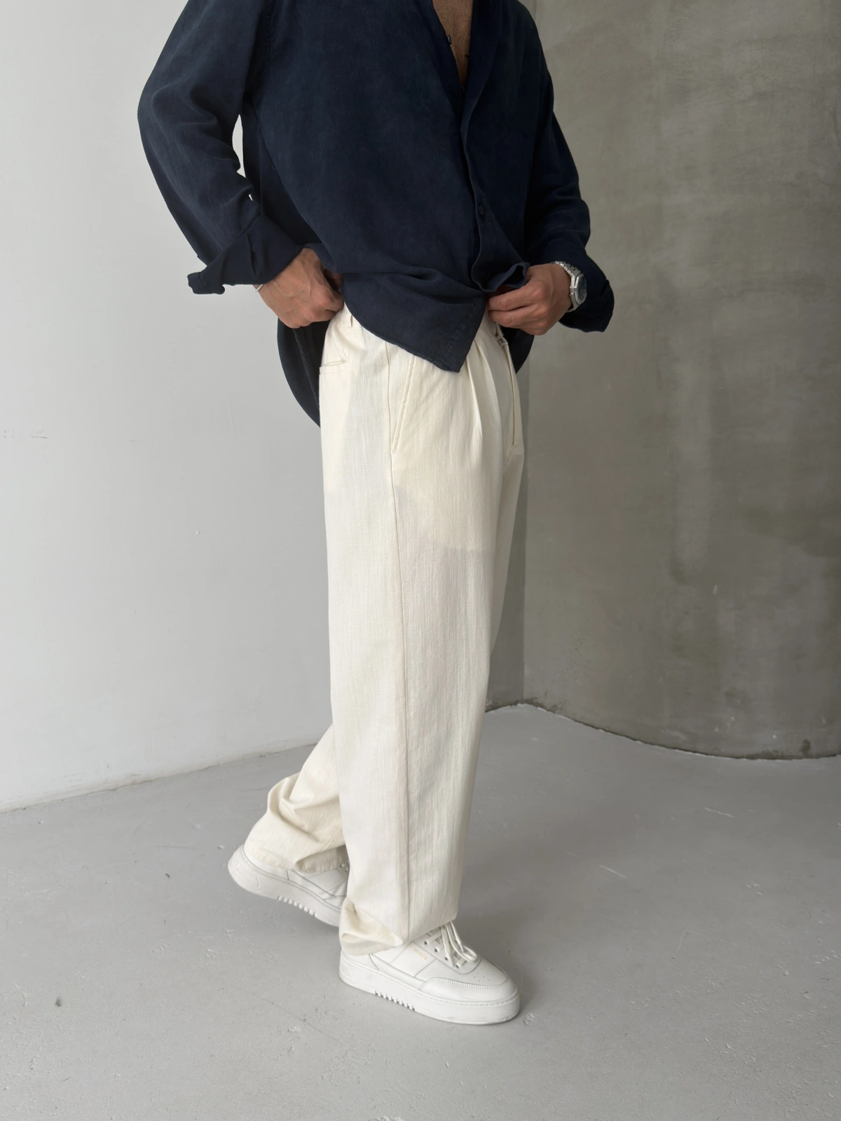 Krem Premium Linen Kumaş Bol Kalıp Baggy