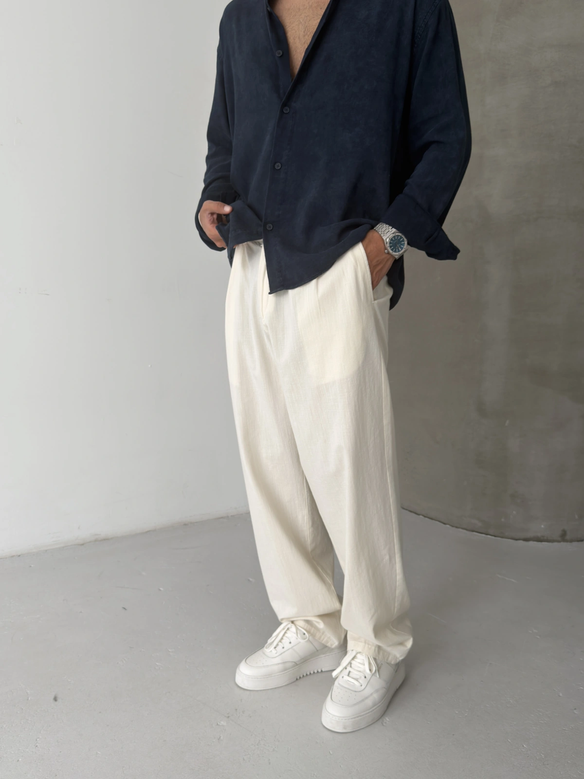 Krem Premium Linen Kumaş Bol Kalıp Baggy