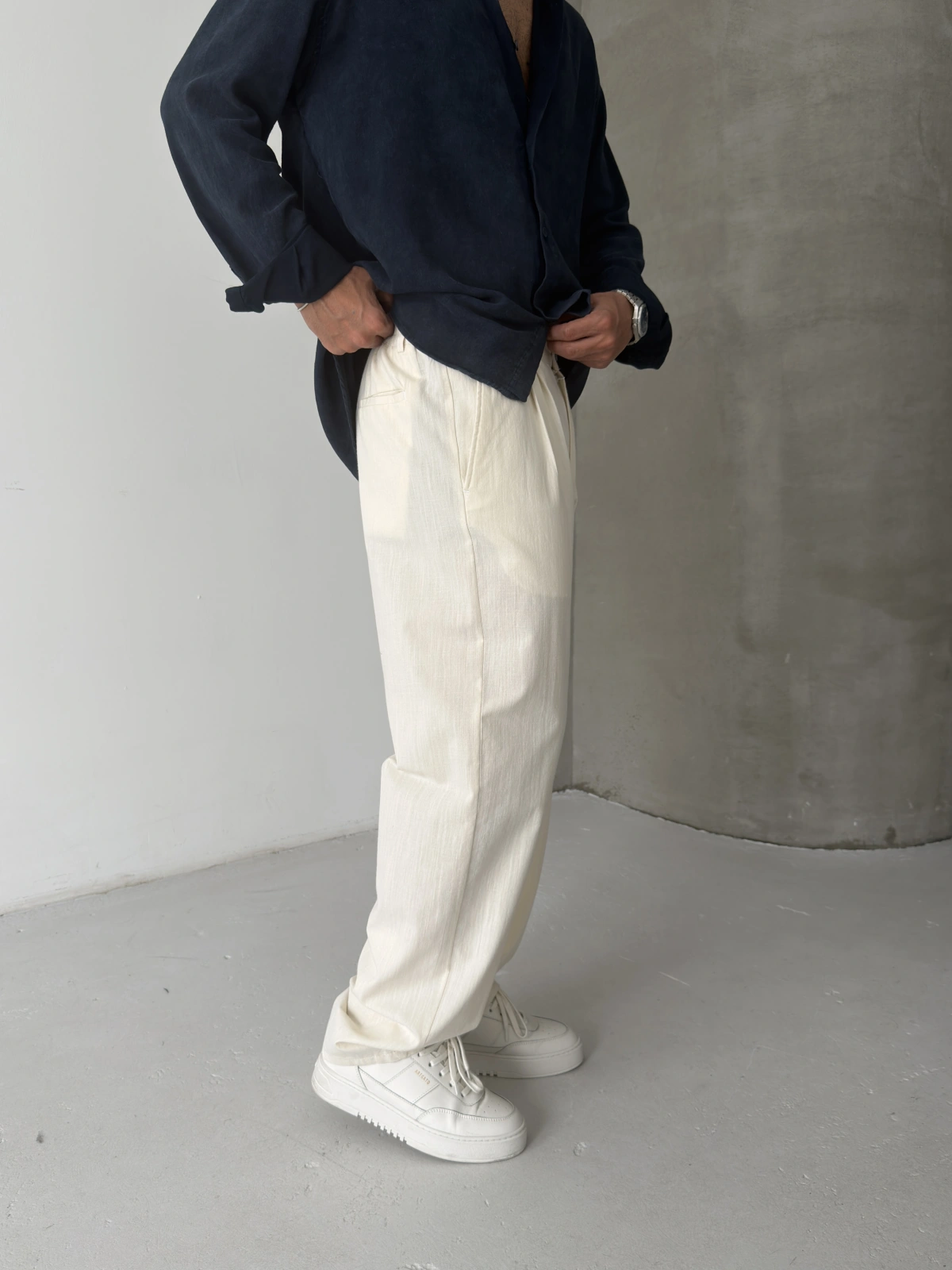 Krem Premium Linen Kumaş Bol Kalıp Baggy