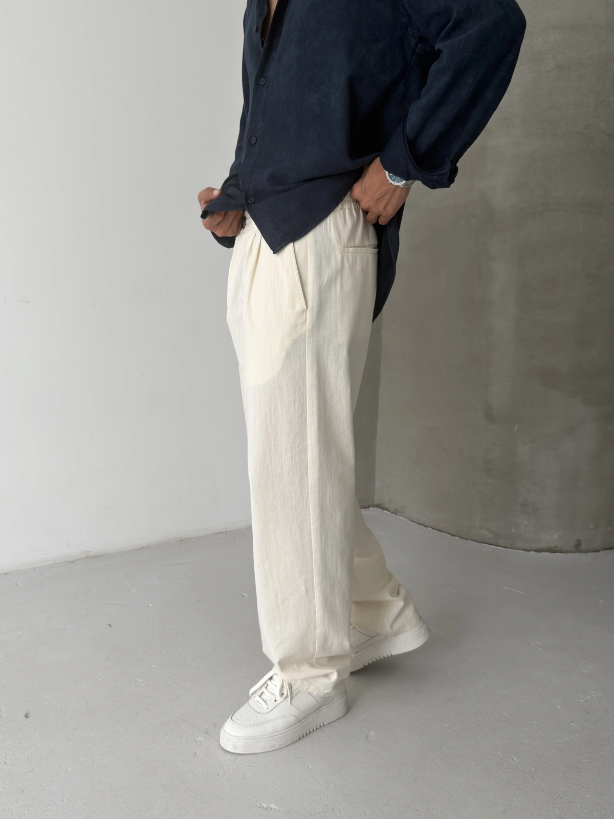 Krem Premium Linen Kumaş Bol Kalıp Baggy
