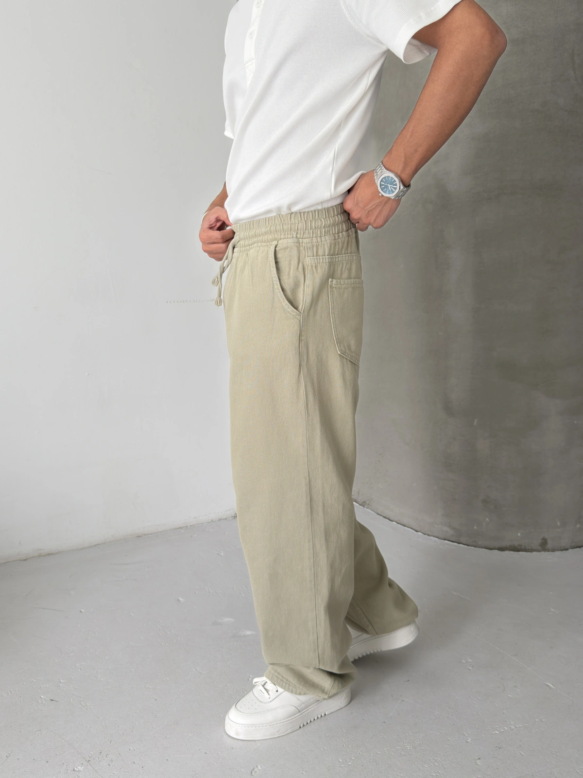 Yeşil Gabardin Ekstra Bol Baggy Pantolon