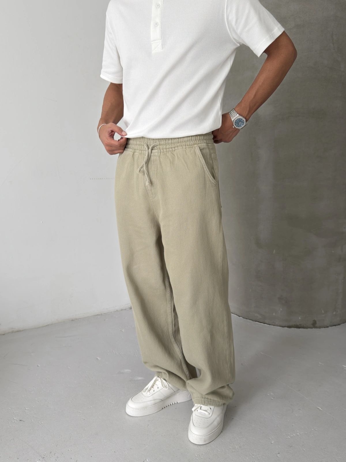 Yeşil Gabardin Ekstra Bol Baggy Pantolon
