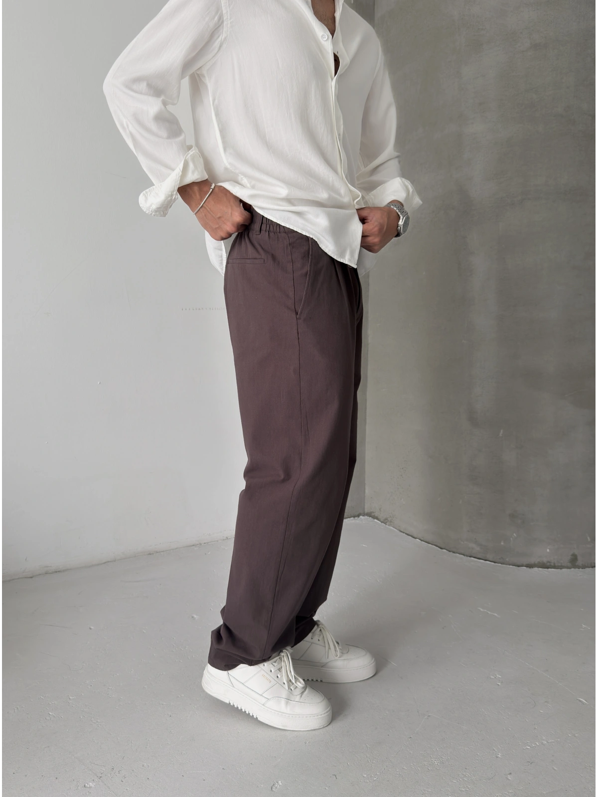 Kahve Premium Linen Kumaş Bol Kalıp Baggy