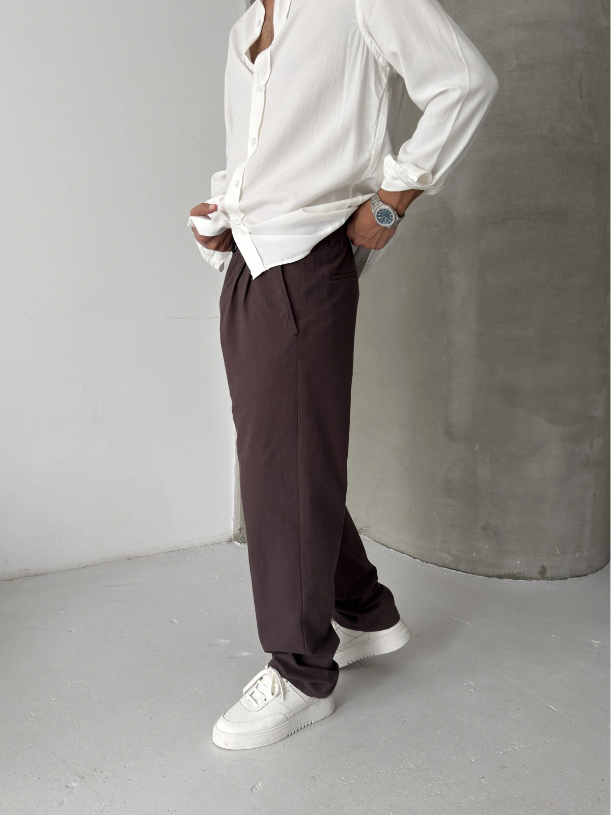 Kahve Premium Linen Kumaş Bol Kalıp Baggy