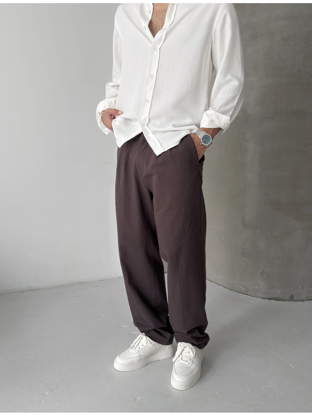 Kahve Premium Linen Kumaş Bol Kalıp Baggy