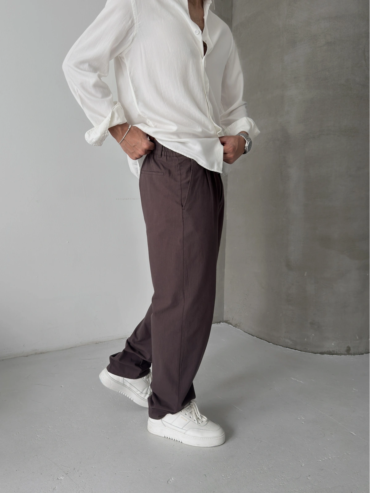 Kahve Premium Linen Kumaş Bol Kalıp Baggy
