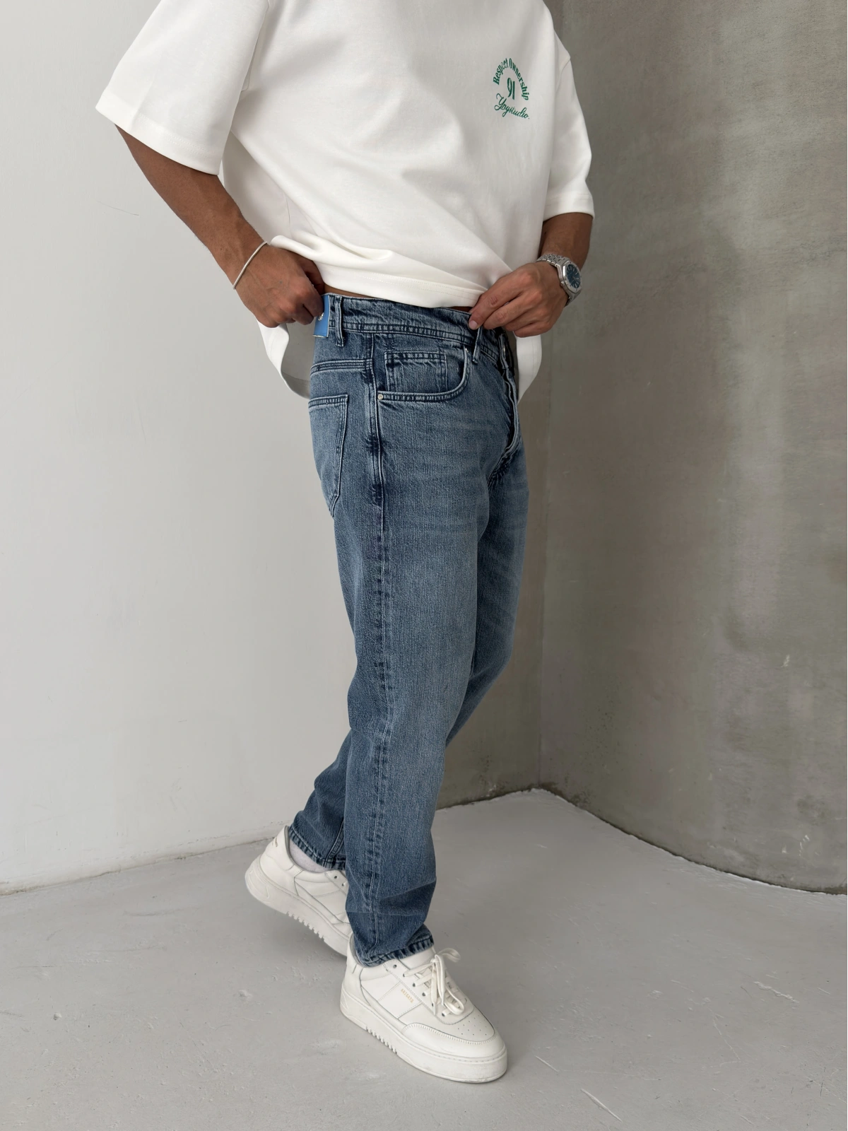 Mavi Yıkamalı Effect Denim Boyfriend Jean
