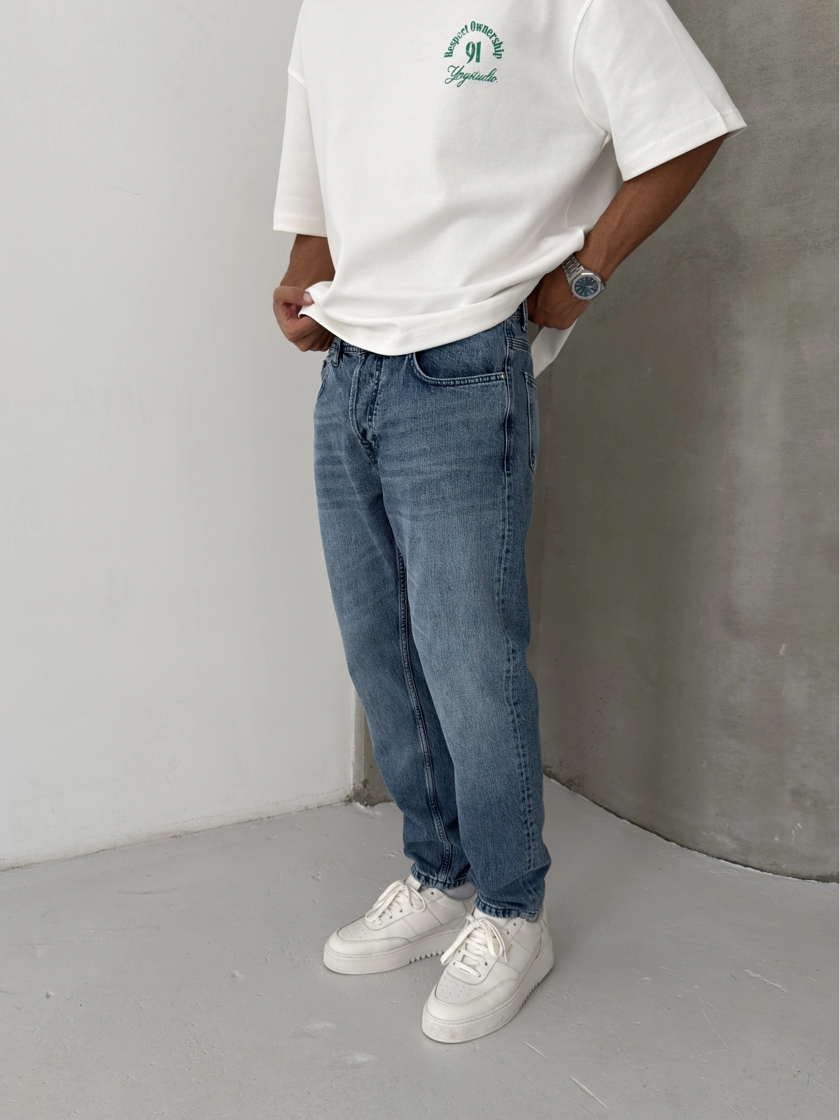 Mavi Yıkamalı Effect Denim Boyfriend Jean