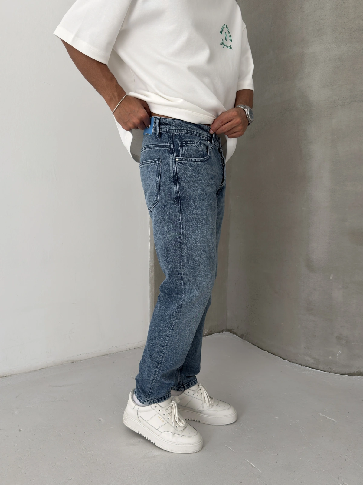 Mavi Yıkamalı Effect Denim Boyfriend Jean