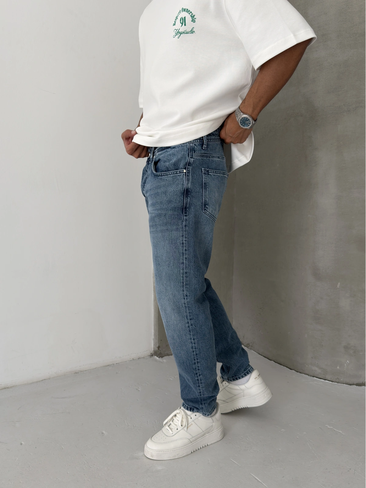 Mavi Yıkamalı Effect Denim Boyfriend Jean