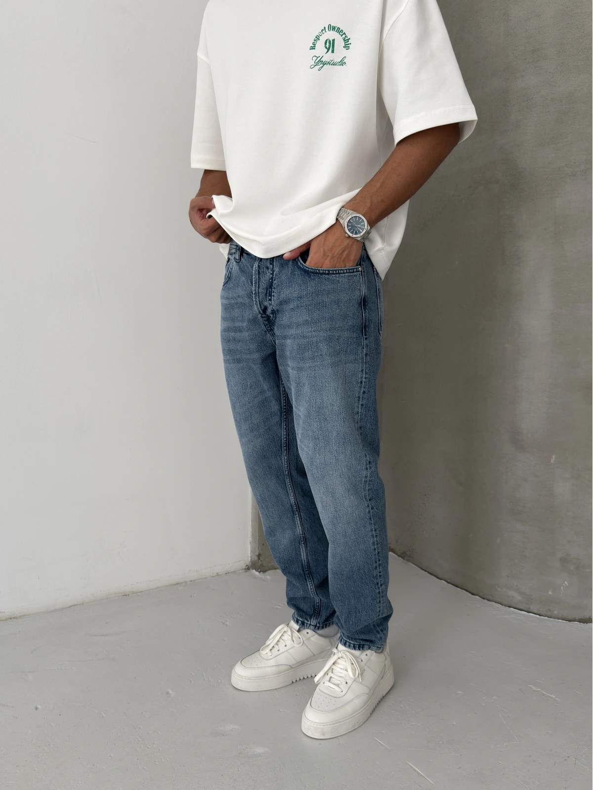 Mavi Yıkamalı Effect Denim Boyfriend Jean