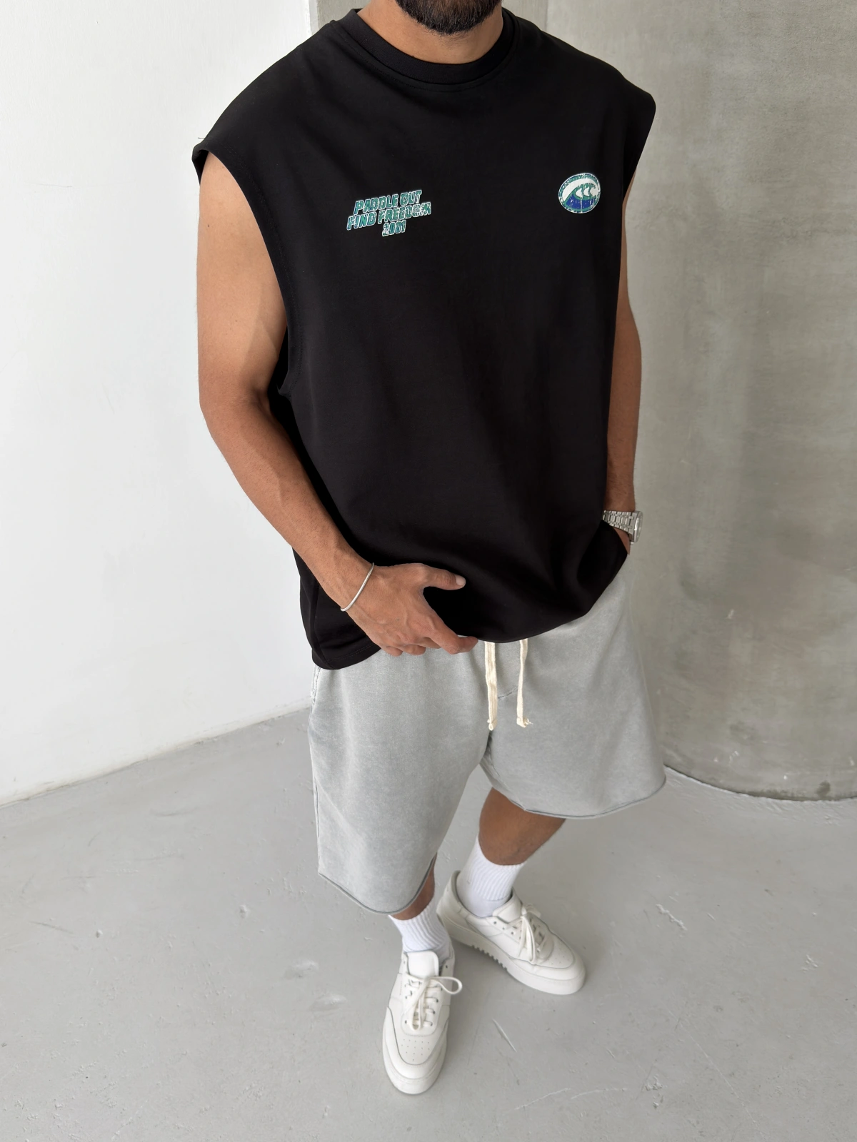 Siyah Baskı Detay Oversize Atlet