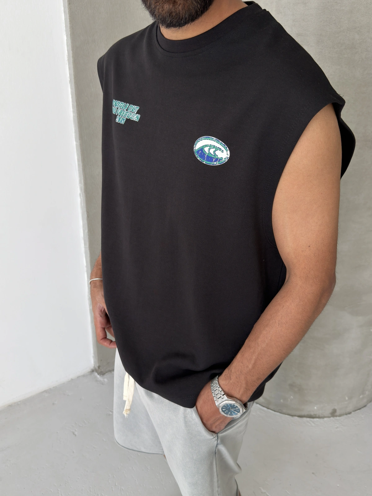 Siyah Baskı Detay Oversize Atlet