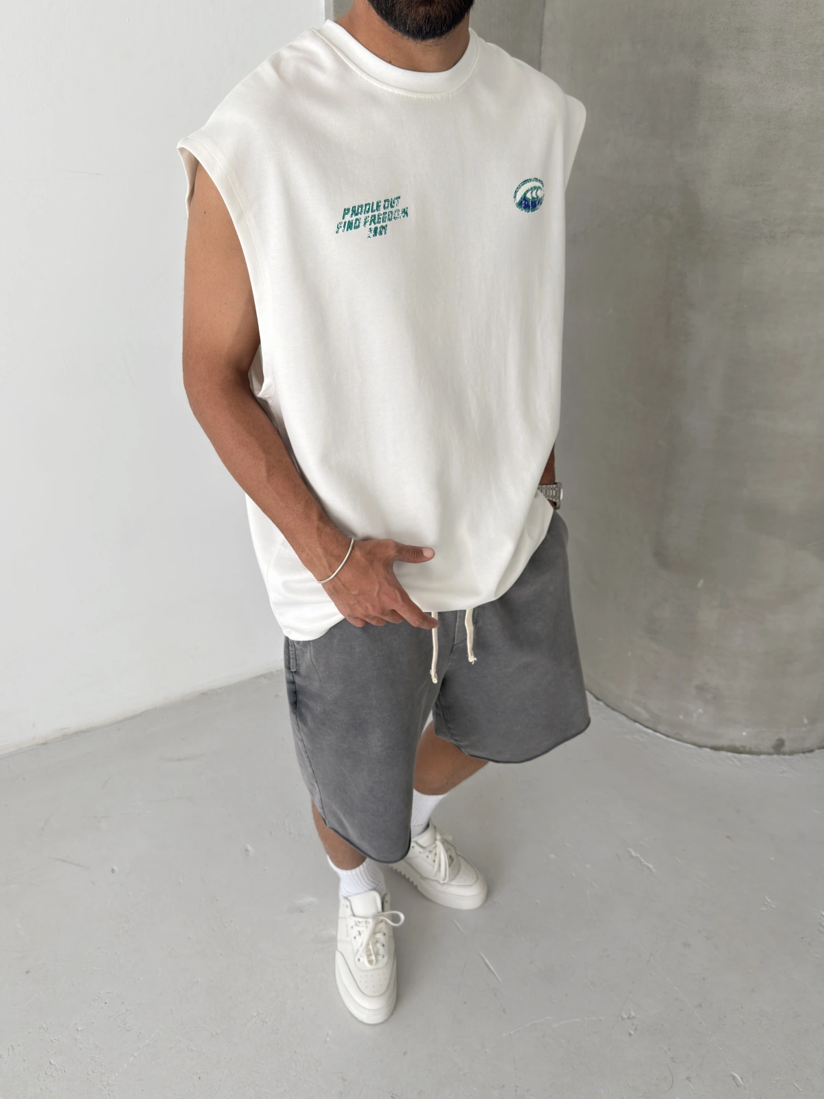 Beyaz Baskı Detay Oversize Atlet