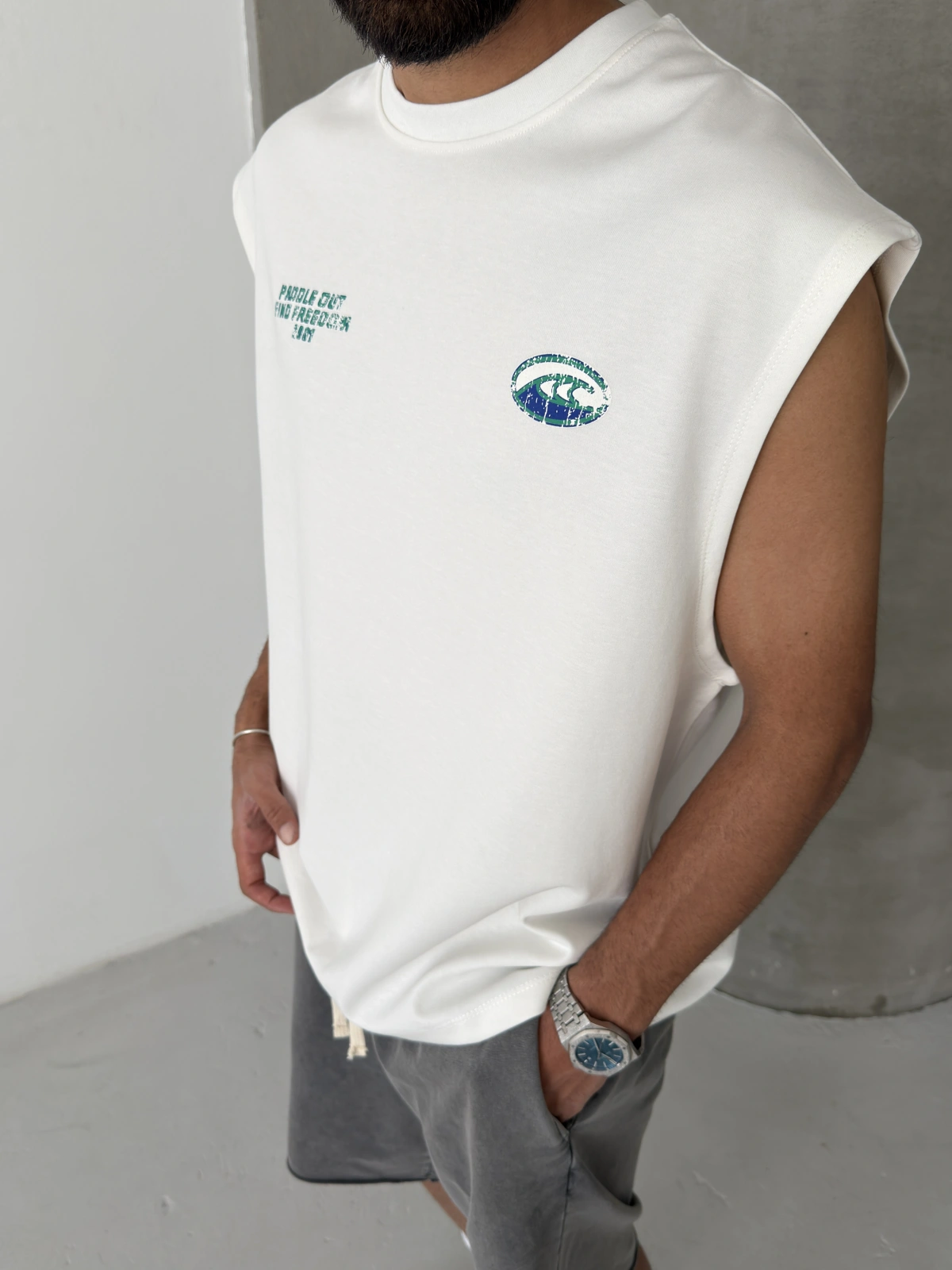Beyaz Baskı Detay Oversize Atlet