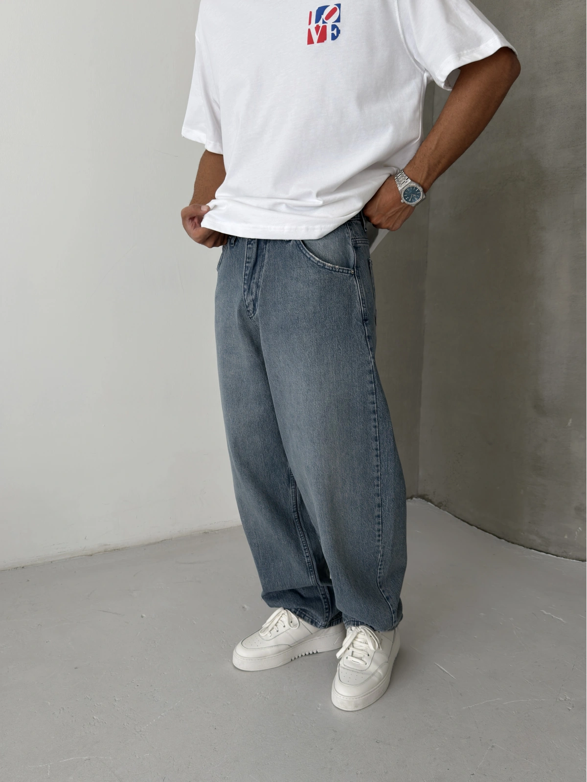 Vintage Mavi Yıkamalı Ekstra Bol Baggy Jean