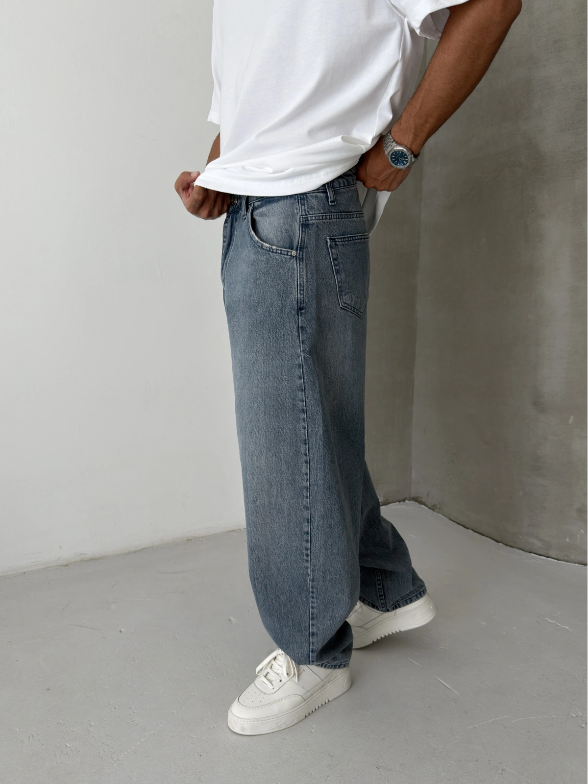 Vintage Mavi Yıkamalı Ekstra Bol Baggy Jean