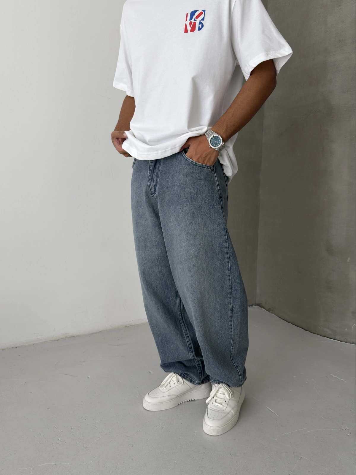 Vintage Mavi Yıkamalı Ekstra Bol Baggy Jean