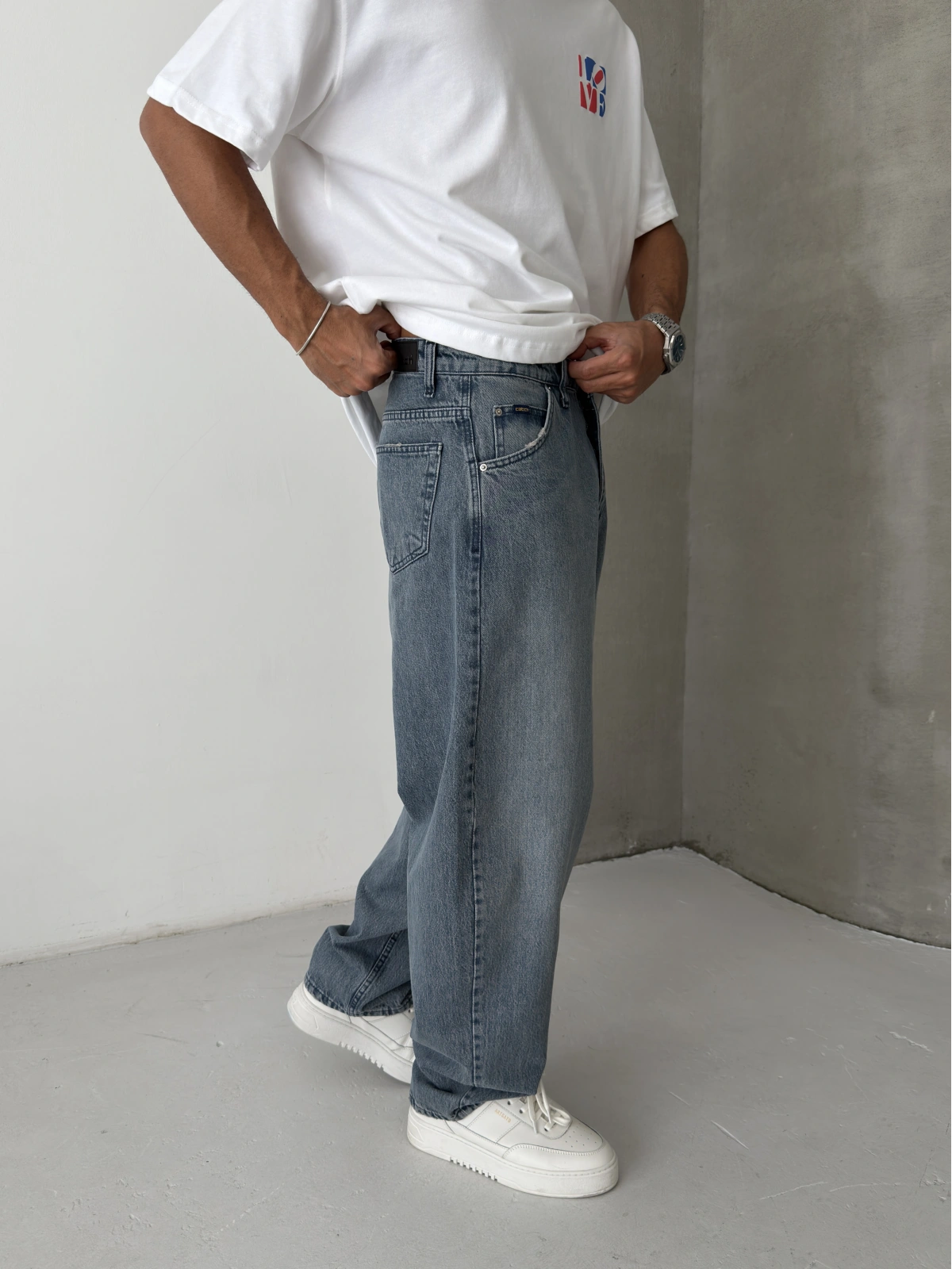Vintage Mavi Yıkamalı Ekstra Bol Baggy Jean