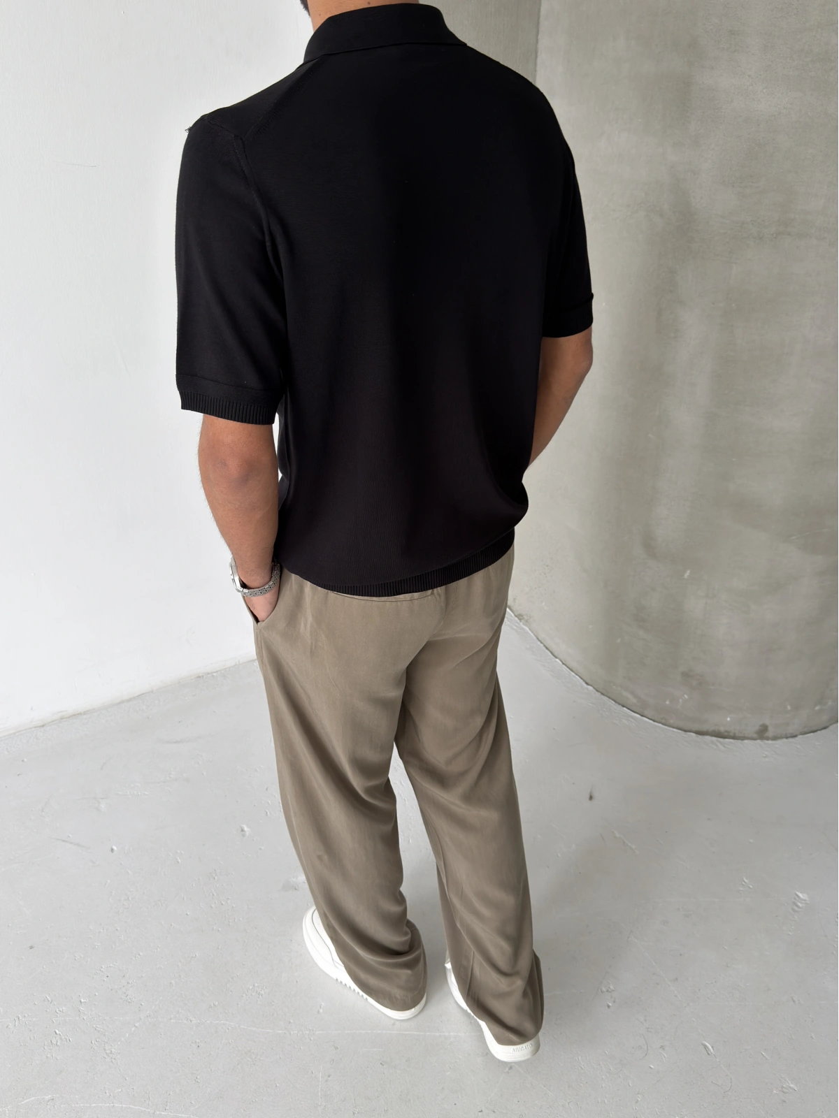 Siyah Polo Yaka İnce Triko T-shirt