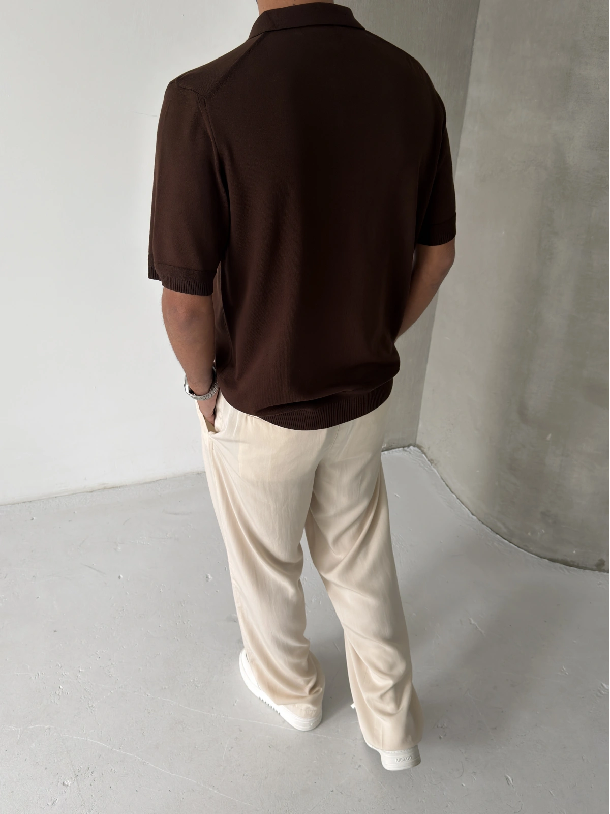 Kahve Polo Yaka İnce Triko T-shirt