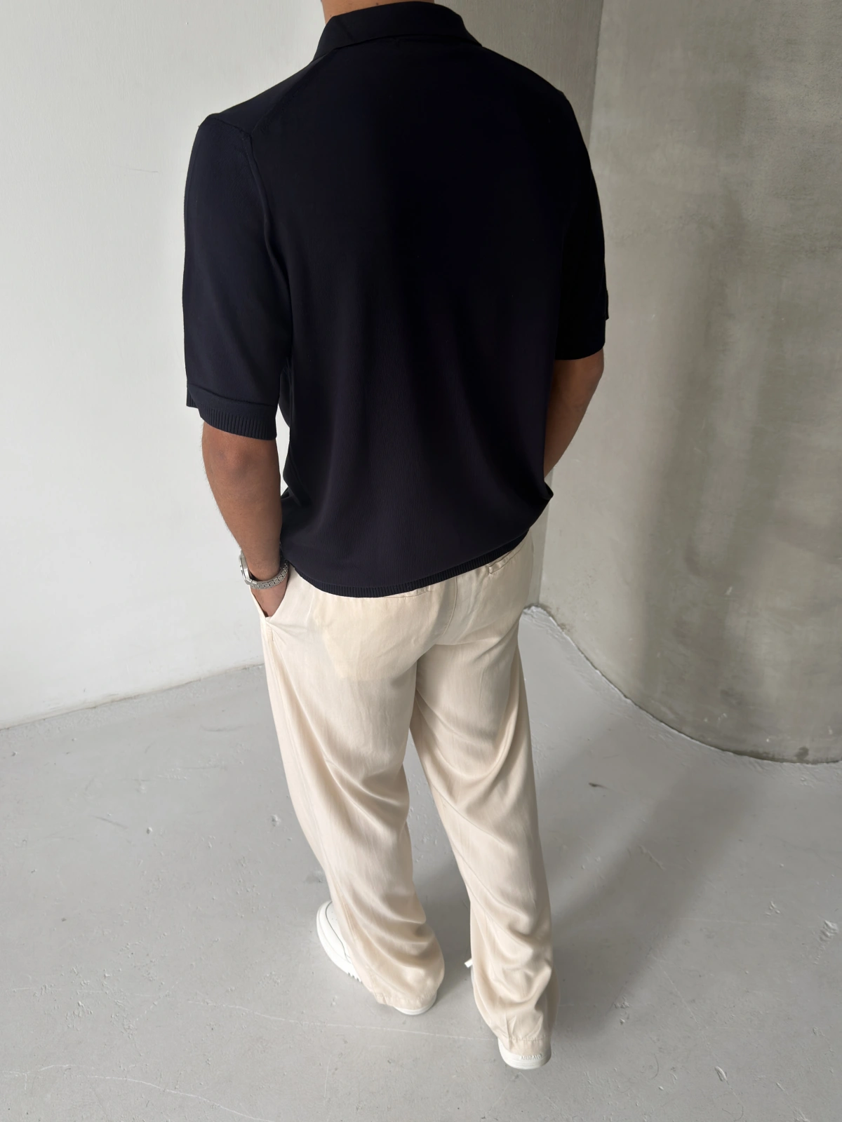 Lacivert Polo Yaka İnce Triko T-shirt