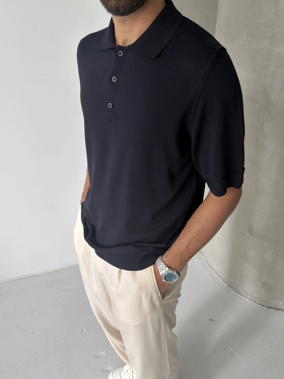 Lacivert Polo Yaka İnce Triko T-shirt