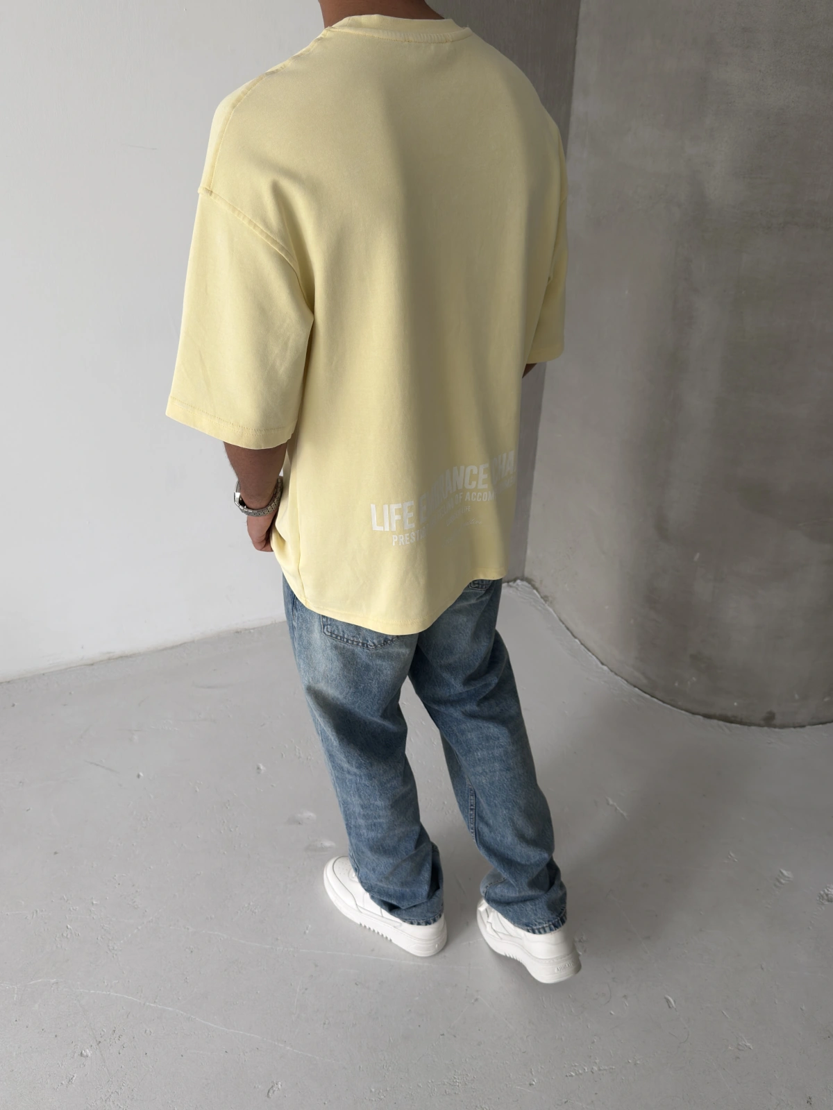 Sarı Baskılı Yıkamalı Oversize T-shirt