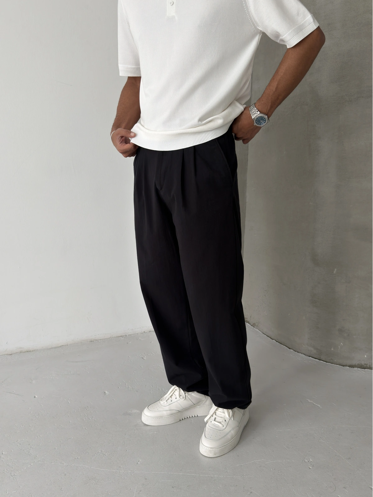 Siyah Premium Linen Kumaş Bol Kalıp Baggy