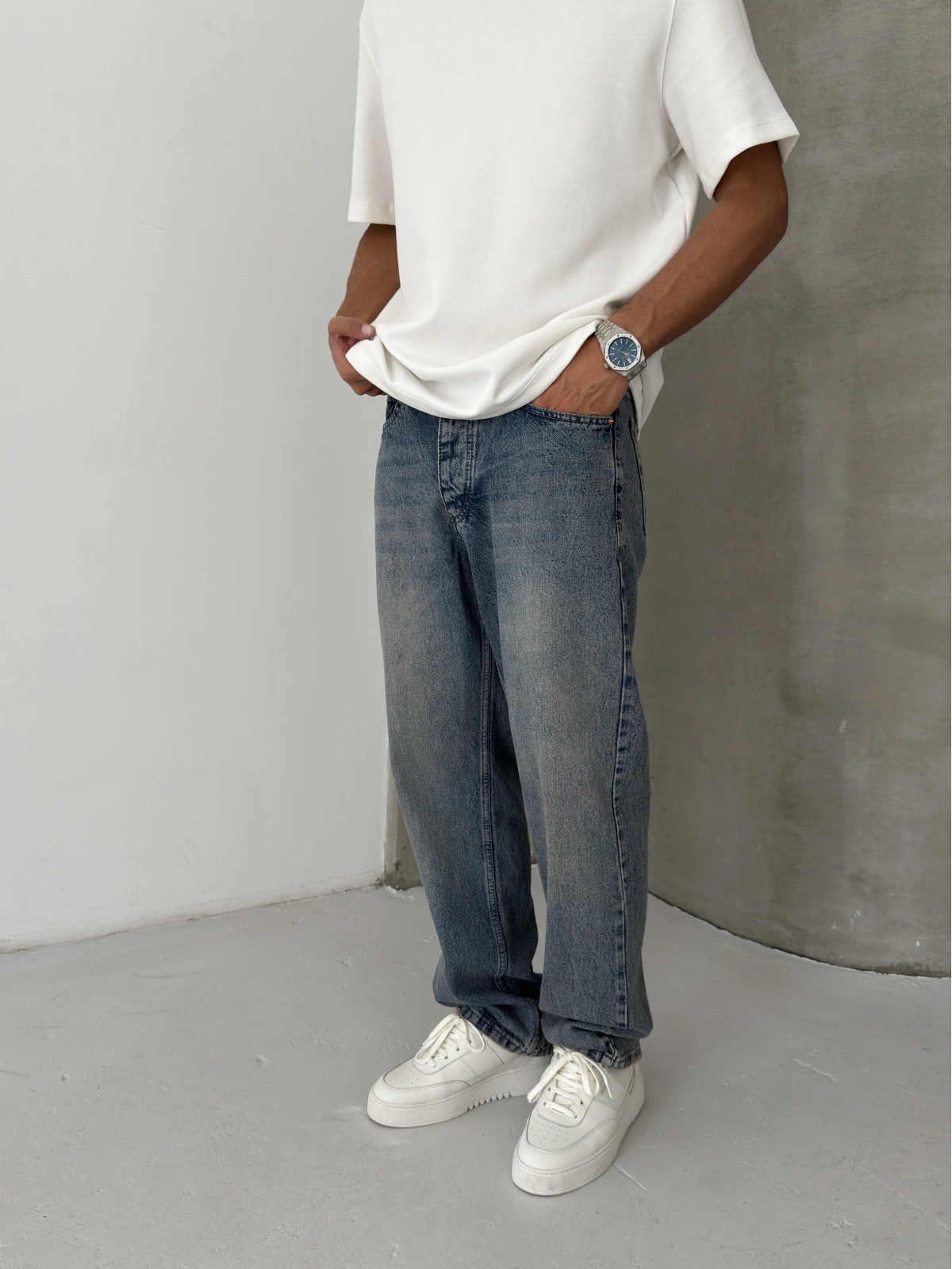 Eskitme Mavi Regular Baggy Jeans