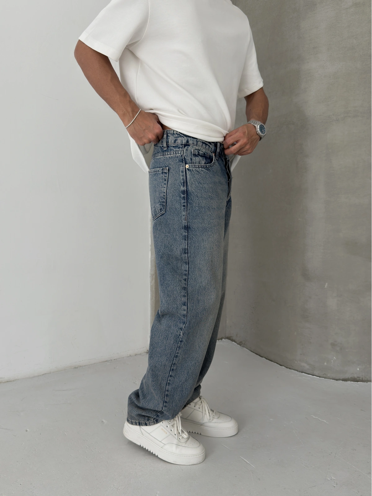 Eskitme Mavi Regular Baggy Jeans