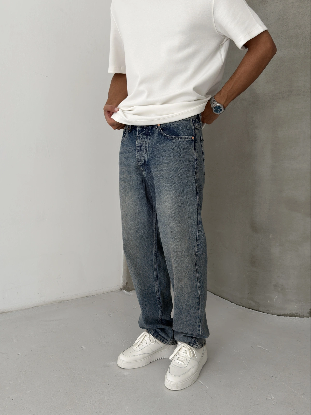 Eskitme Mavi Regular Baggy Jeans