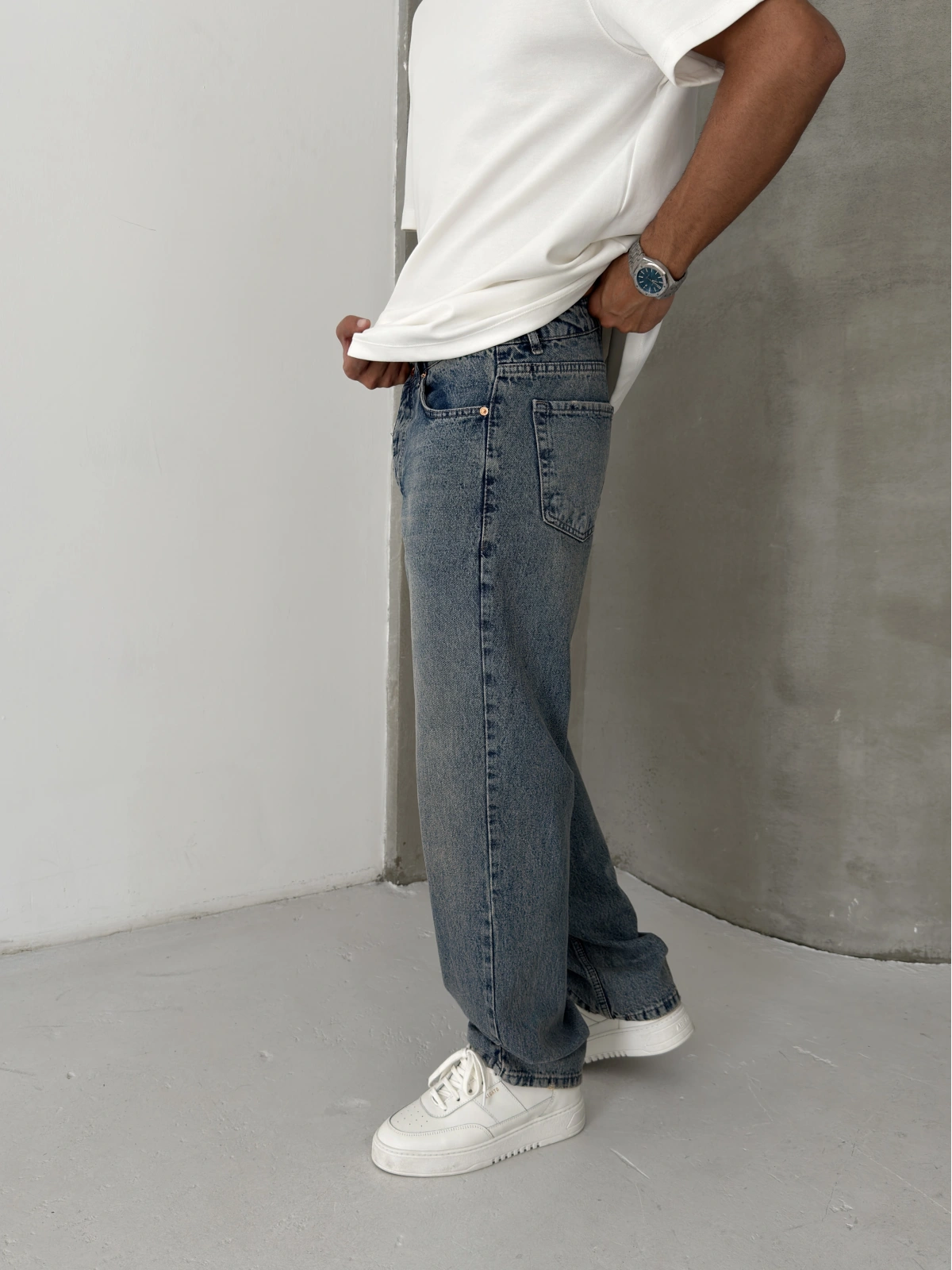 Eskitme Mavi Regular Baggy Jeans