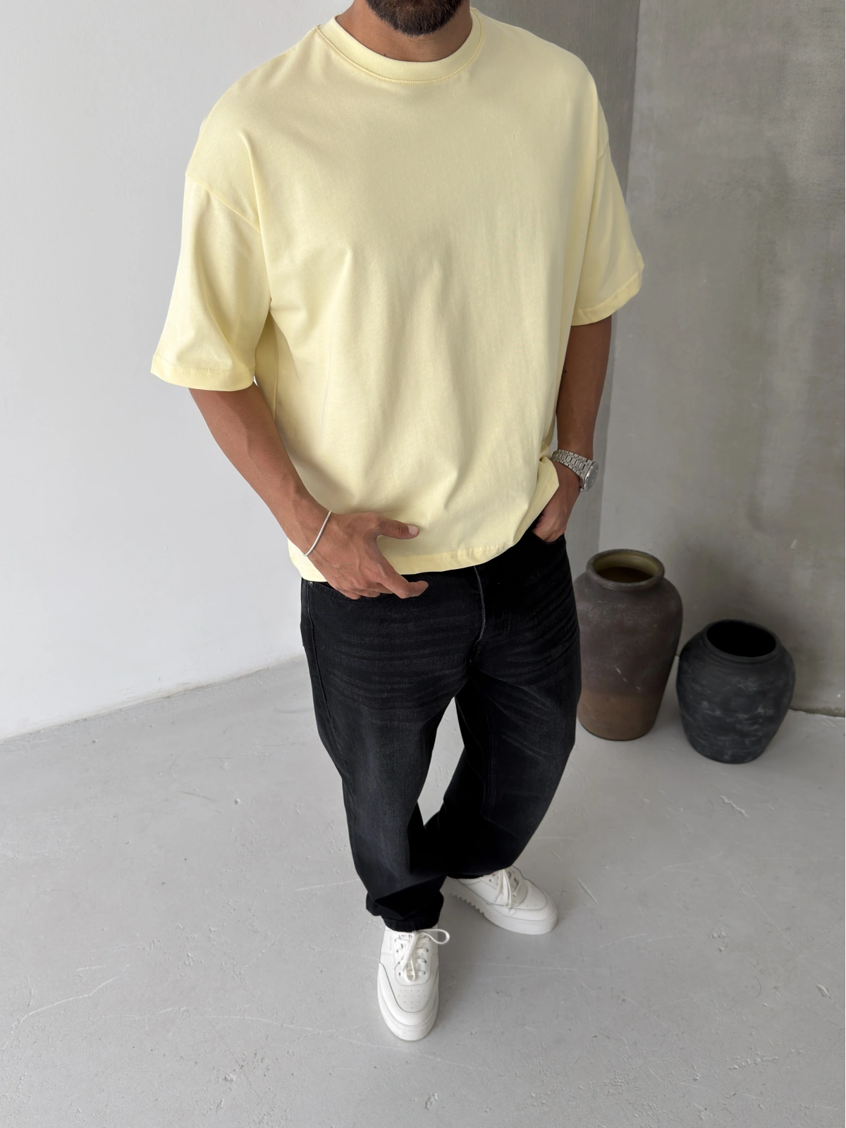 Sarı Boxy Oversize T-shirt