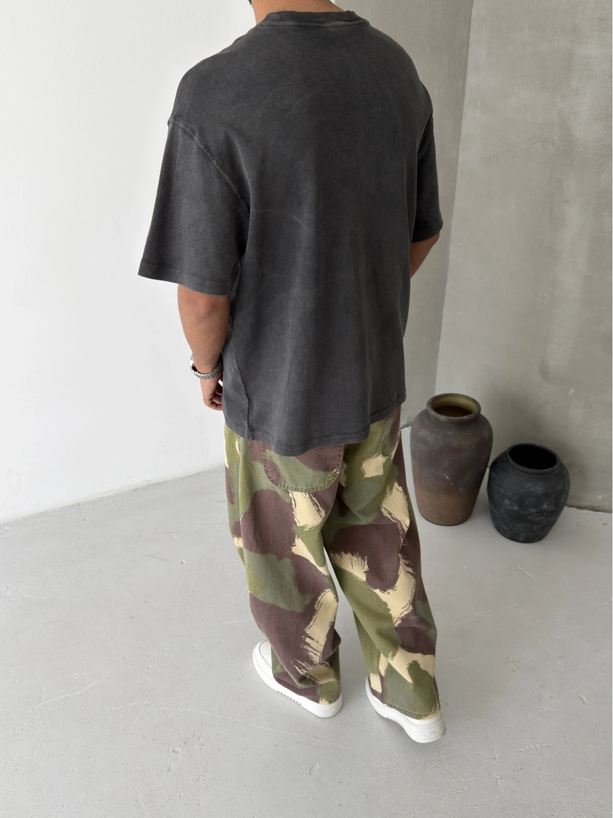 Antrasit Yıkamalı Stüdio Oversize T-shirt