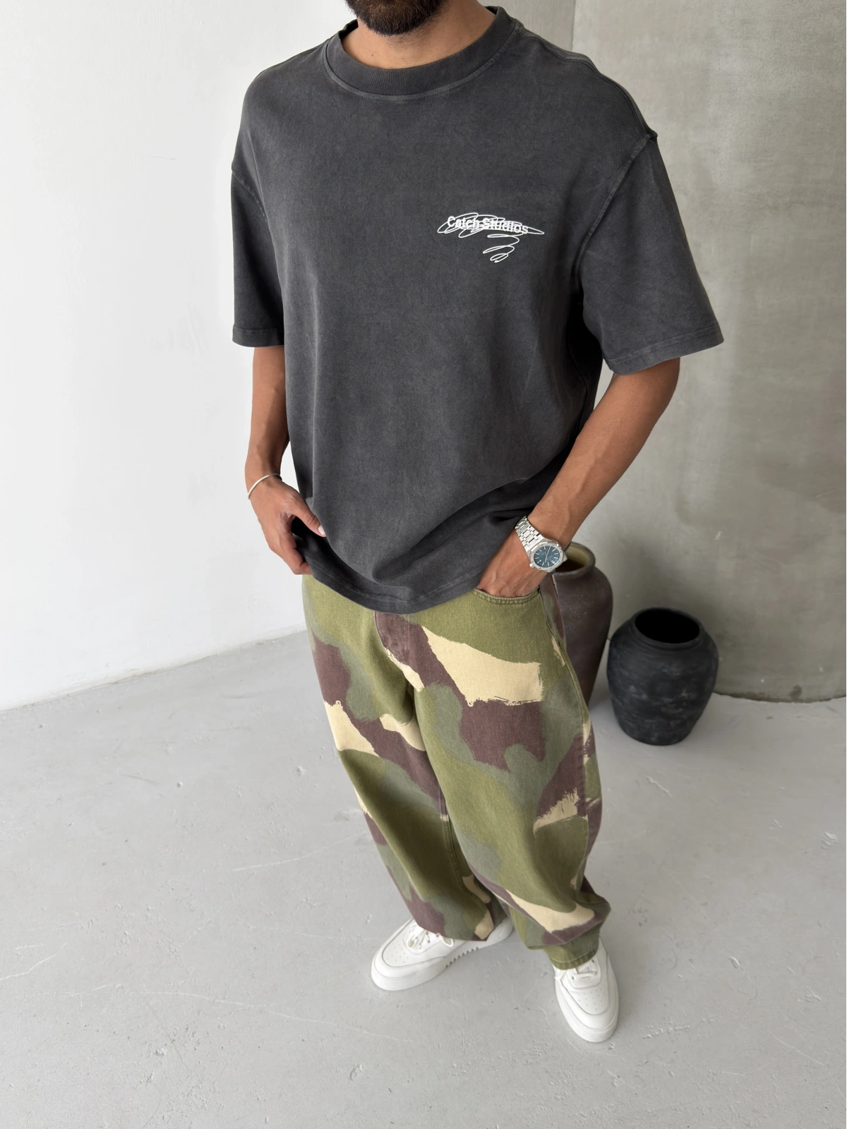 Antrasit Yıkamalı Stüdio Oversize T-shirt