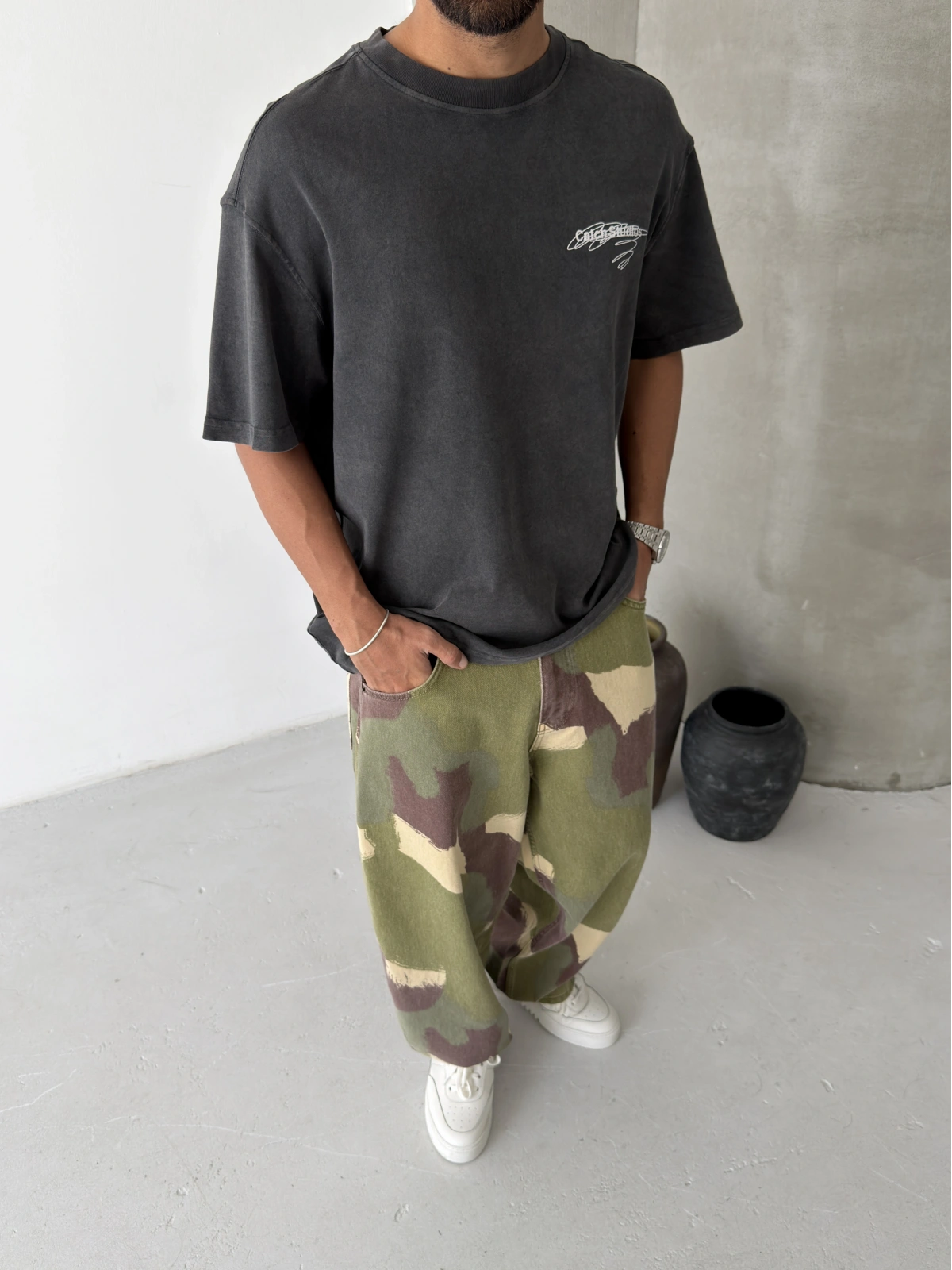 Antrasit Yıkamalı Stüdio Oversize T-shirt