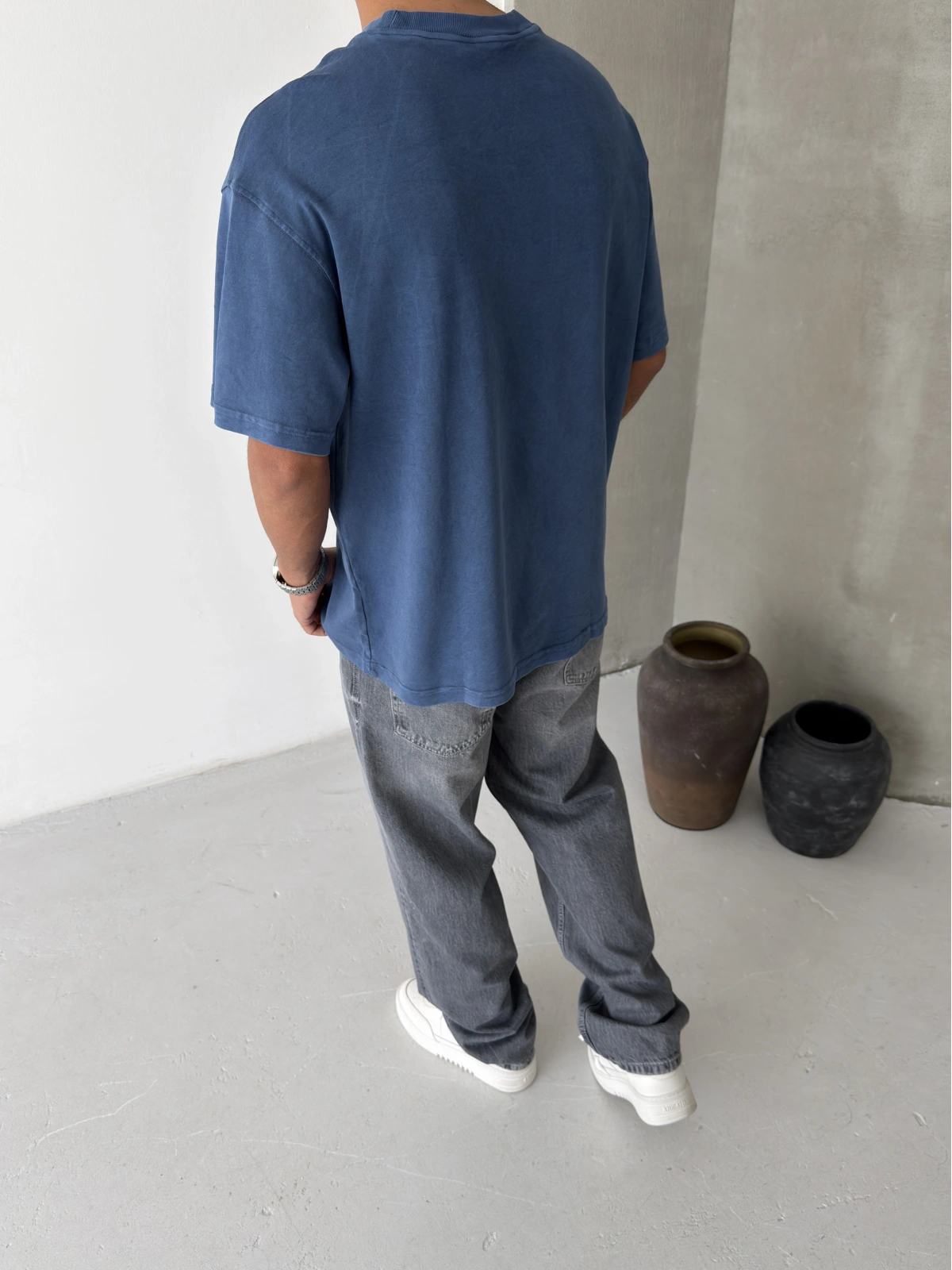 Mavi Yıkamalı Stüdio Oversize T-shirt