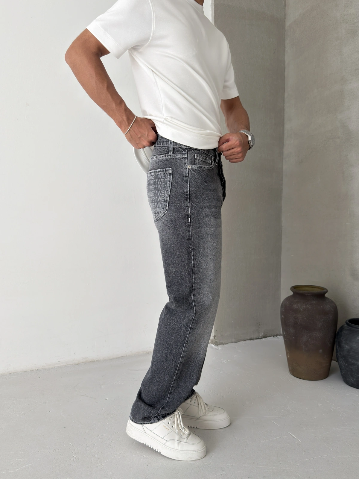 Antrasit Cep Baskı Regular Baggy Jean