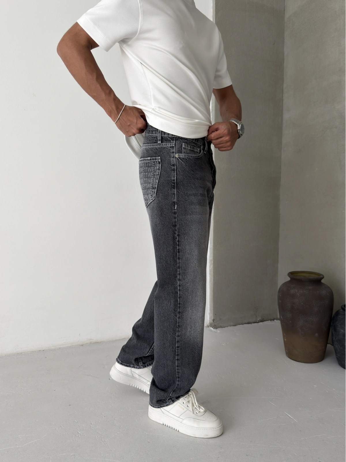 Antrasit Cep Baskı Regular Baggy Jean