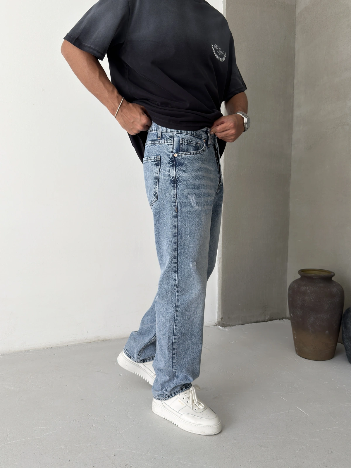 Mavi Yırtık Detay Regular Baggy Jean