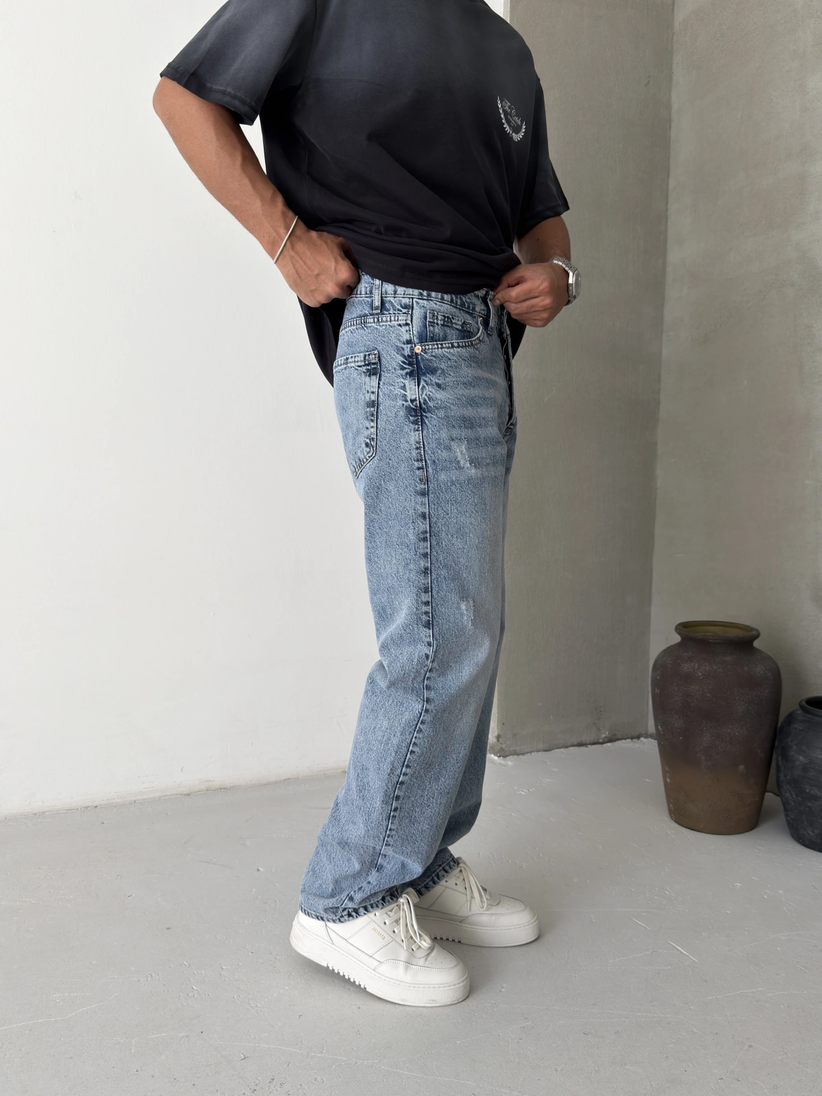 Mavi Yırtık Detay Regular Baggy Jean