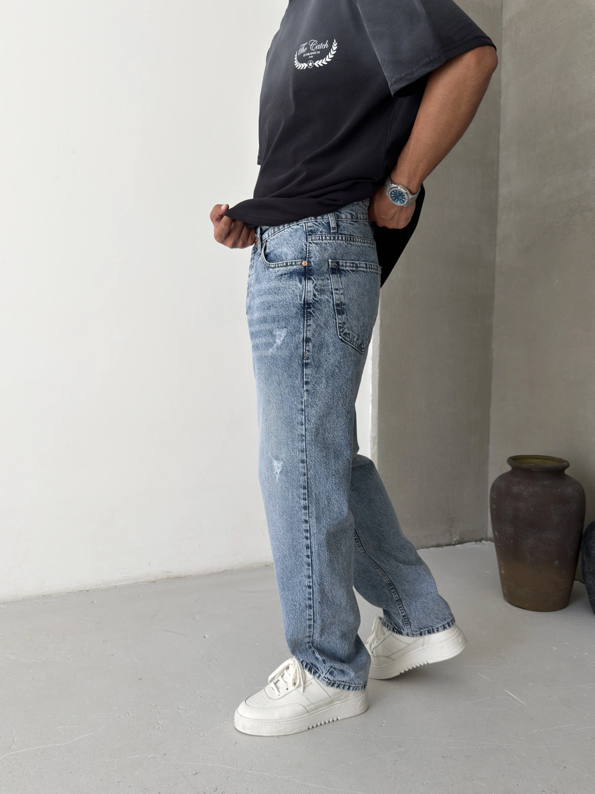 Mavi Yırtık Detay Regular Baggy Jean