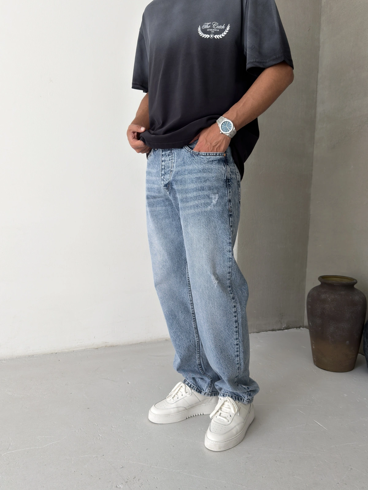 Mavi Yırtık Detay Regular Baggy Jean