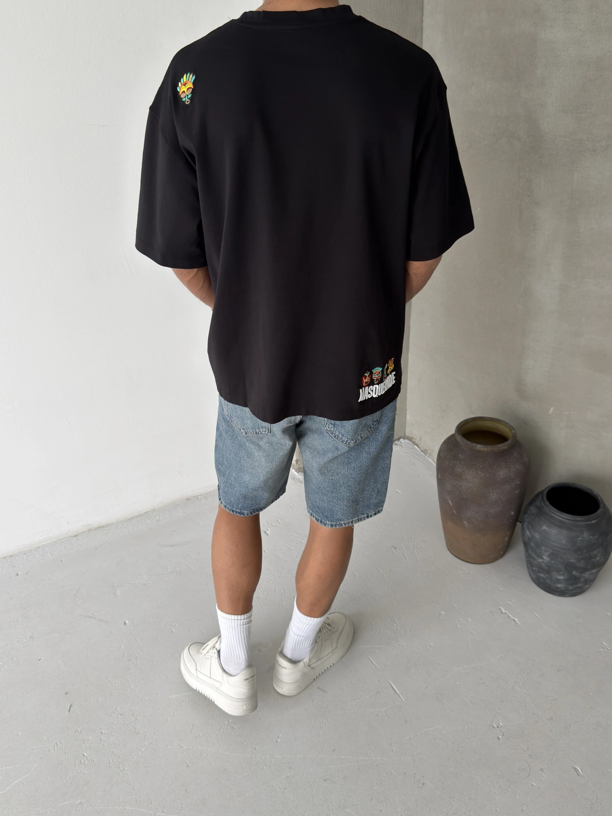 Siyah Mask Baskılı Oversize T-shirt